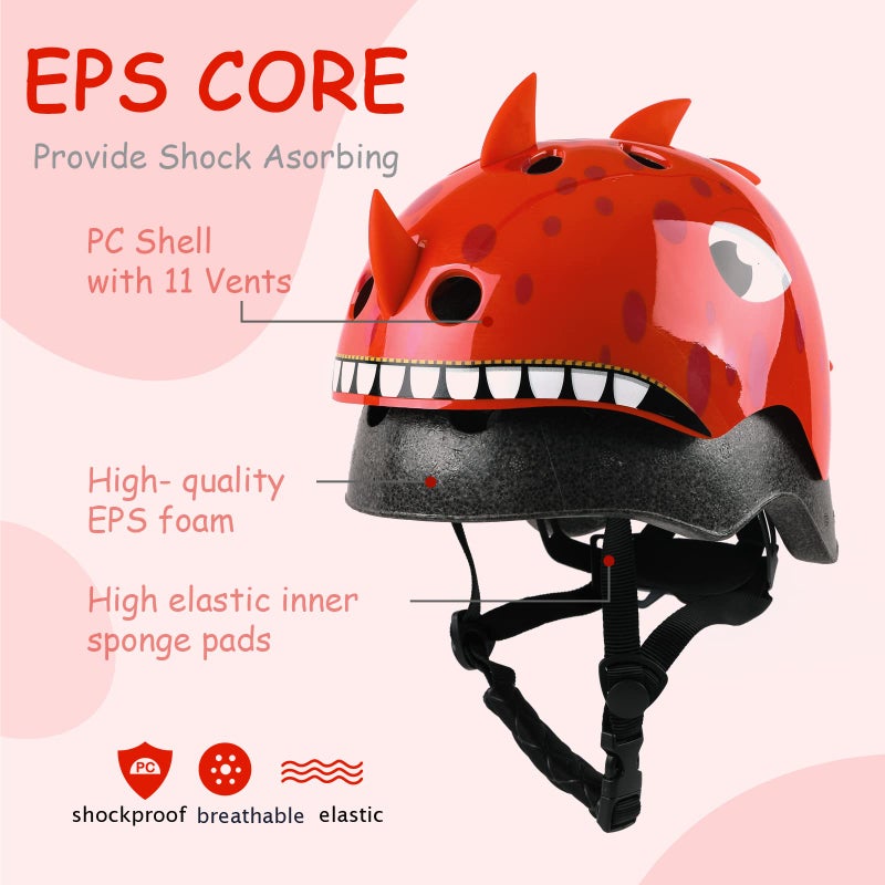 Anharluka Kids Toddler Bike Helmet  Adjustable and Multi-Sport for Child Infant Baby  2 Sizes for Age 1-3-5 Years Boys Girls (Red Dinosaur  Small) - Image 2